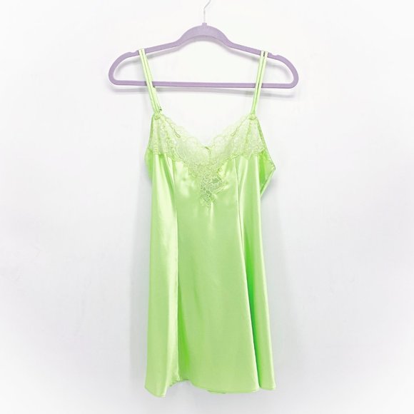 green emerald velvet dress Vintage 90s Victoria's Secret Gold Label Evergreen Silk Slip Dress